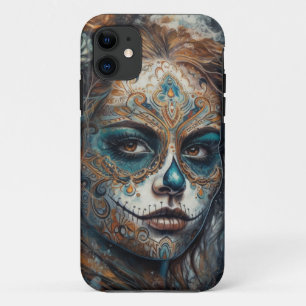 Funda Para iPhone 11 La Catrina Azul Día de los Muertos Cráneo de Azúca