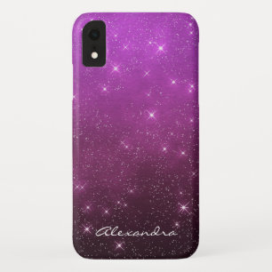 Funda Para iPhone XR La chispa púrpura de Ombre del monograma