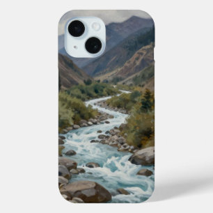 Funda Para iPhone 15 La Corriente Turbulenta: Un Río Glacial Sinuoso