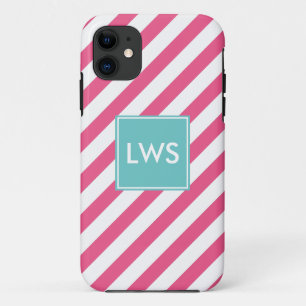 Funda Para iPhone 11 La diagonal rosada raya el monograma