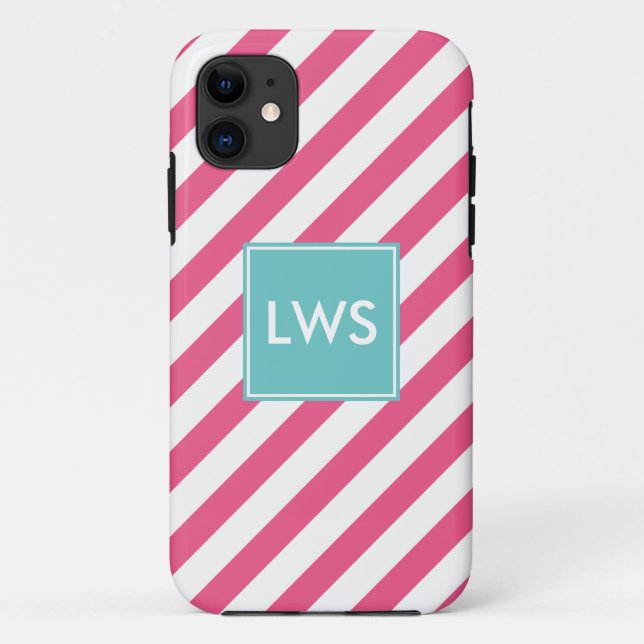 Funda De Case-Mate Para iPhone La diagonal rosada raya el monograma (Reverso)