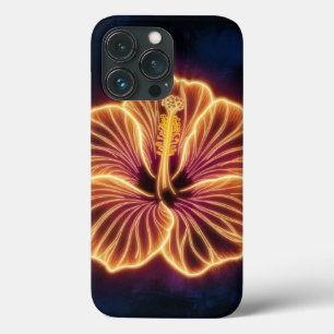 Funda Para iPhone 13 Pro la flor de hibisco neón naranja, hibisco naranja