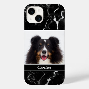 Funda Para iPhone 14 De Case-Mate La foto de tu mascota en mármol negro falso y nomb