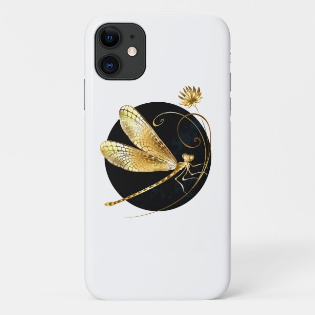 Funda De Case-Mate Para iPhone La libélula dorada en círculo negro (Reverso)