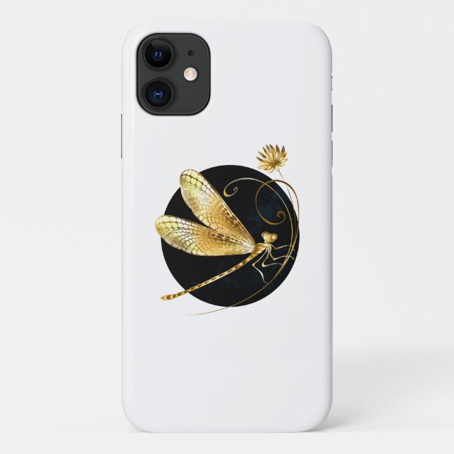 Funda De Case-Mate Para iPhone La libélula dorada en círculo negro (Reverso)