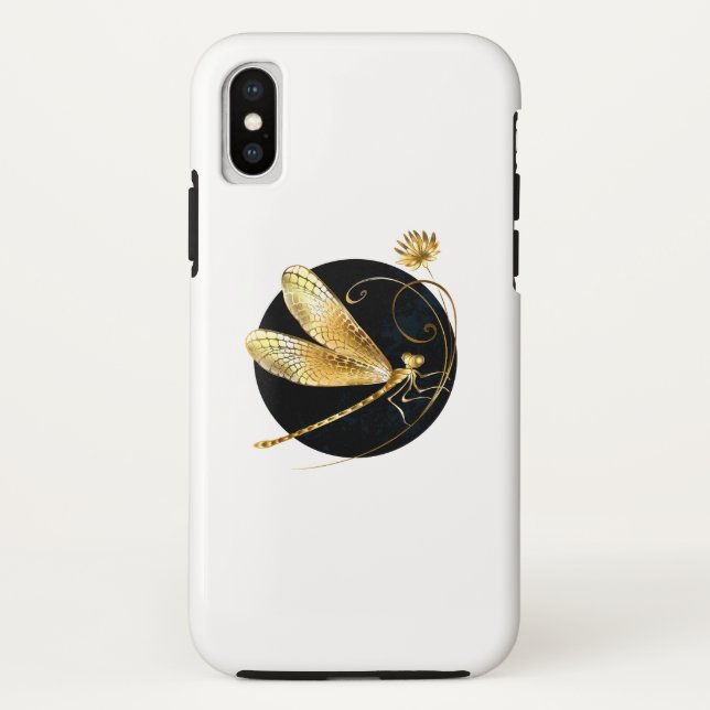 Funda De Case-Mate Para iPhone La libélula dorada en círculo negro (Reverso)