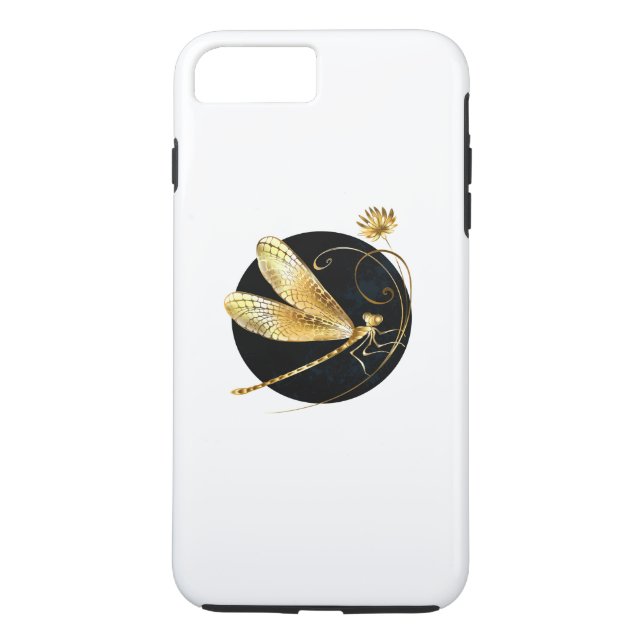 Funda De Case-Mate Para iPhone La libélula dorada en círculo negro (Reverso)