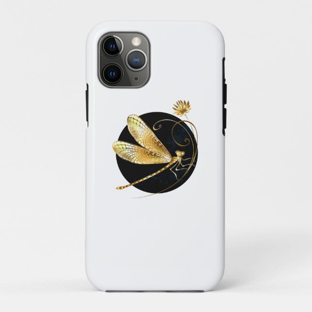 Funda De Case-Mate Para iPhone La libélula dorada en círculo negro (Reverso)