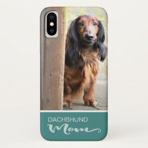 Funda Para iPhone X La mamá del Dachshund de pelo largo añade su fot