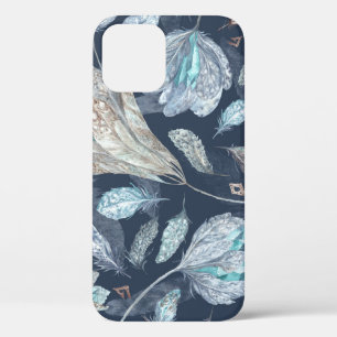 Funda Para iPhone 12 La Moda Boho contiene flores: color de agua azul o