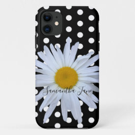 Funda Para iPhone 11 La Moda negra, los puntos de Polka blanco, se divi