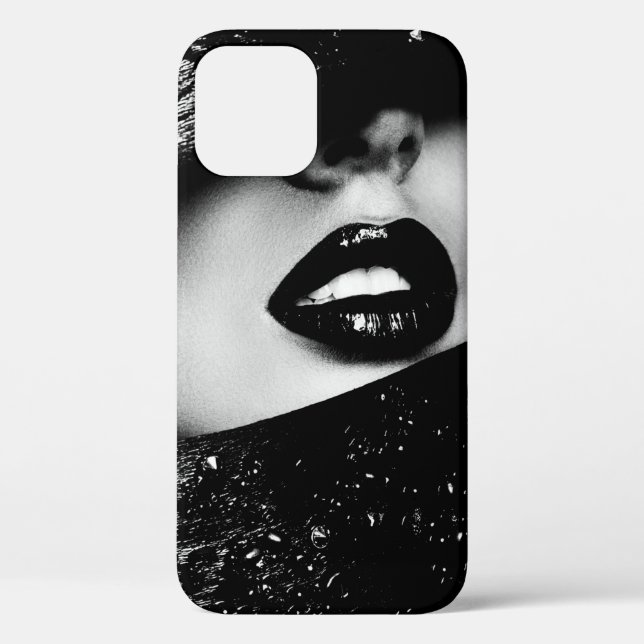 Funda De Case-Mate Para iPhone La mujer sensual monocroma labios en el marco negr (Reverso )