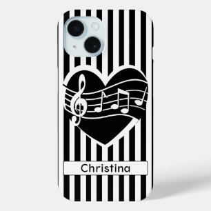 Funda Para iPhone 15 La música blanca negra personalizada apunta a las
