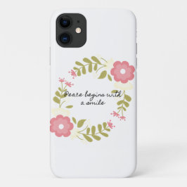 Funda Para iPhone 11 La paz empieza con una sonrisa rosa y verde floral