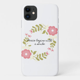 Funda Para iPhone 11 La paz empieza con una sonrisa rosa y verde floral