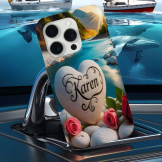 Funda Para iPhone 15 Pro La puesta de sol del río de piedras del corazón de