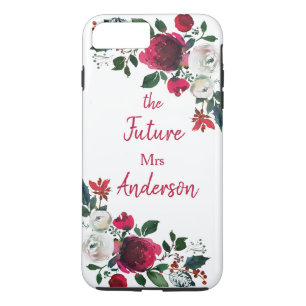 Funda Para iPhone 8 Plus/7 Plus La Rosa de color de agua de Borgoña Floral el futu