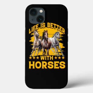 Funda Para iPhone 13 La vida es mejor con los caballos Divertidos Cabal