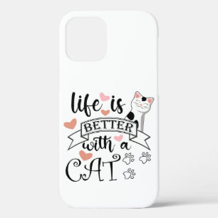 Funda Para iPhone 12 La vida es mejor con un eslogan de citas gatas