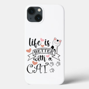 Funda Para iPhone 13 La vida es mejor con un eslogan de citas gatas