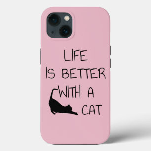 Funda Para iPhone 13 La vida es mejor con un gato - Amantes de los gato