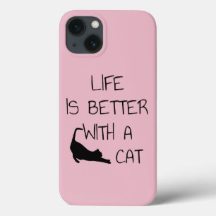 Funda Para iPhone 13 La vida es mejor con un gato - Amantes de los gato