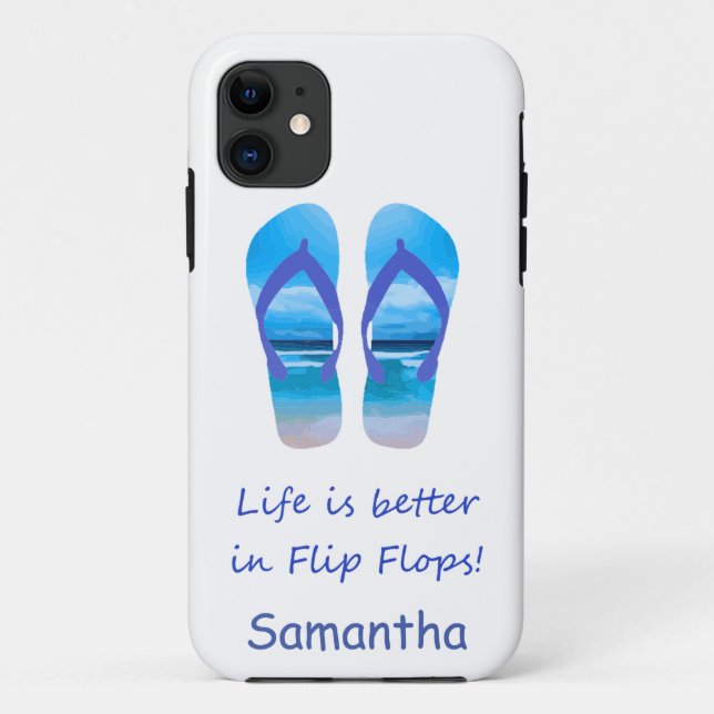 Funda De Case-Mate Para iPhone La vida mejor en Flip Flops Fun Beach Scene Cita (Reverso)
