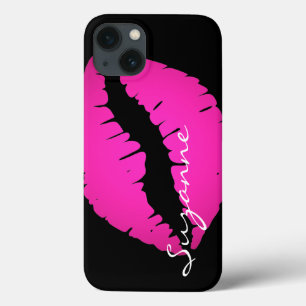 Funda Para iPhone 13 Labial Personalizado Hot Pink Ombre Negro