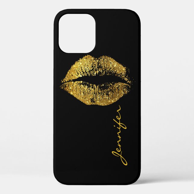 Funda De Case-Mate Para iPhone Labios con Brillo Dorado (Reverso )