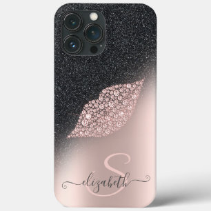 Funda Para iPhone 13 Pro Max Labios de Diamantes Brillo Ombre Rosa Dorado