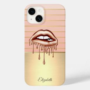 Funda Para iPhone 14 De Case-Mate Labios Dorados Elegantes a Rayas, Goteo