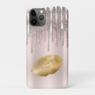 Funda Para iPhone 11 Pro Labios dorados rosados helados con brillo de diama