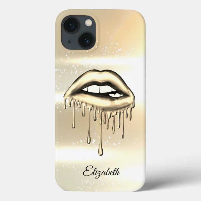 Funda De Case-Mate Para iPhone Labios goteantes metálicos elegantes Falso oro (Reverso)
