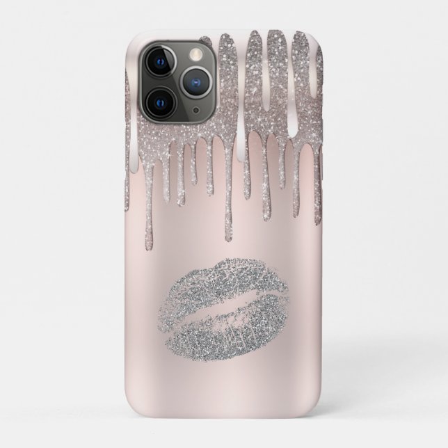 Funda De Case-Mate Para iPhone Labios plateados de rosa helada brillo de diamante (Reverso)