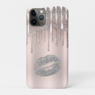 Funda Para iPhone 11 Pro Labios plateados rosa helado con brillo de diamant