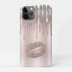 Funda Para iPhone 11 Pro Labios plateados rosa helado con brillo de diamant