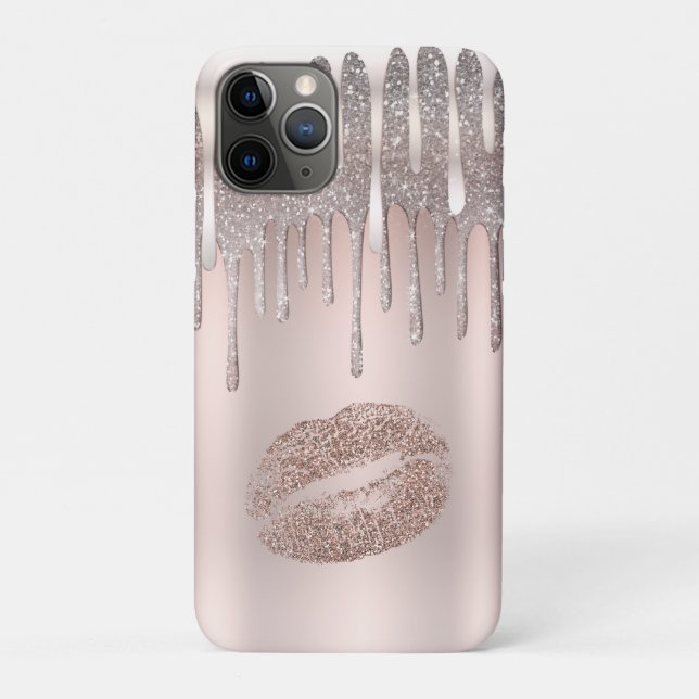Funda De Case-Mate Para iPhone Labios plateados rosa helado con brillo de diamant (Reverso)