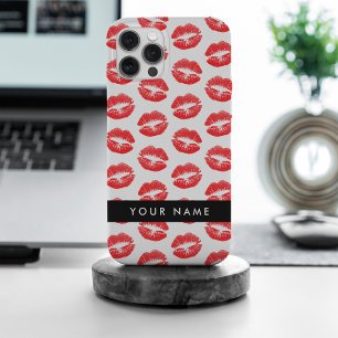 Funda Para iPhone 15 Pro Max Labios rojos, besos, pintalabios, tu nombre, perso