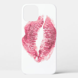 Funda Para iPhone 12 labios rosados realistas, beso aislado