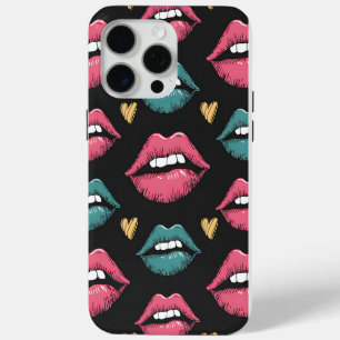 Funda Para iPhone 15 Pro Max Labios y corazones de arte pop retro