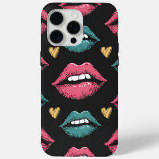 Funda Para iPhone 15 Pro Max Labios y corazones de arte pop retro