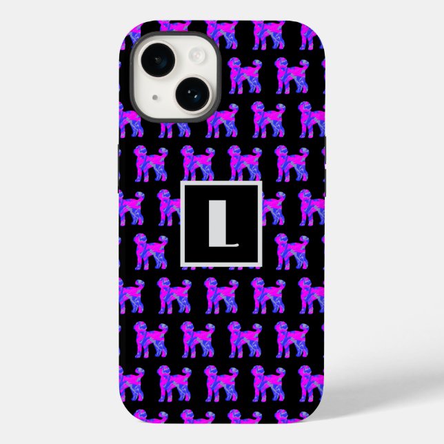 Funda De Case-Mate Para iPhone Labradoodle Perro Silueta Azul Rosa Mono Negro (Reverso )