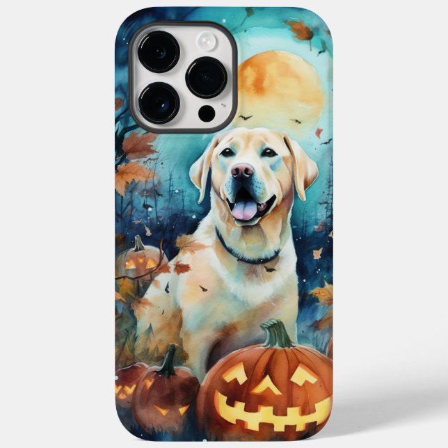 Funda De Case-Mate Para iPhone Labrador de Halloween con calabazas temerosas (Reverso )