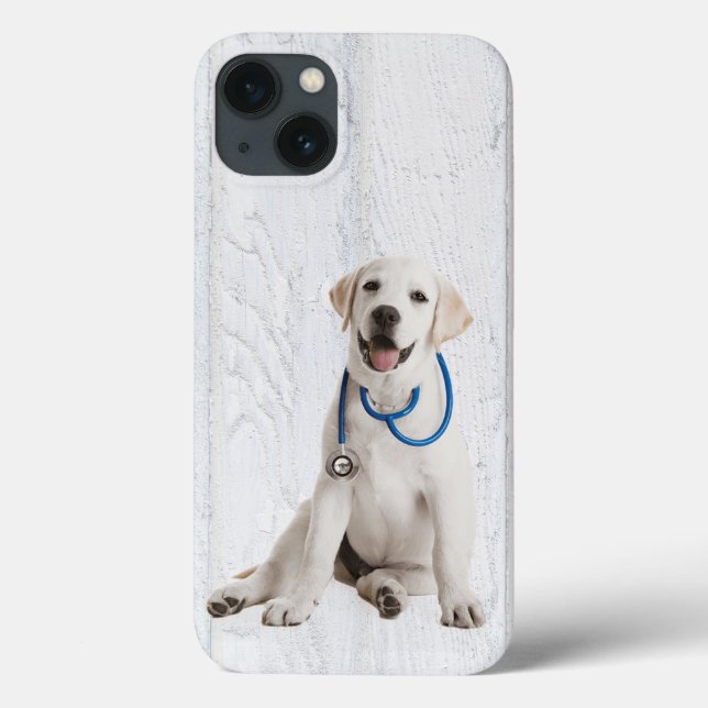 Funda De Case-Mate Para iPhone Labrador recuperador en madera blanca (Reverso)