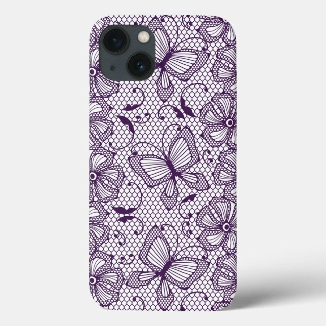 Funda De Case-Mate Para iPhone Lace pattern with butterflies (Reverso)