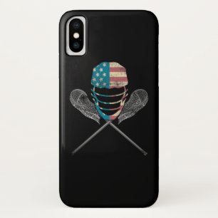 Funda Para iPhone X Lacrosse Bandera Americana Lax Casco Y Palo