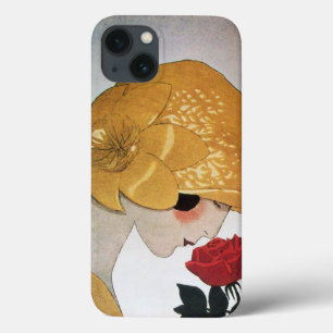 FUNDA PARA iPhone 13 LADY CON ROSA ROJA