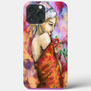 Funda Para iPhone 13 Pro Max Lady con un iPhone Rosa Estuche de pintura de muje