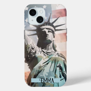 Funda Para iPhone 15 Lady Liberty y el nombre personalizado de la bande
