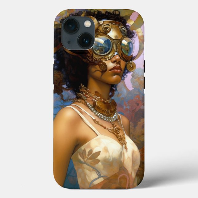 Funda De Case-Mate Para iPhone Lady Wearing Goggles Black Fantasy Sci-Fi (Reverso )